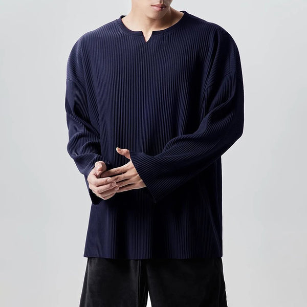 Mens Casual Solid Color Long-sleeved Top