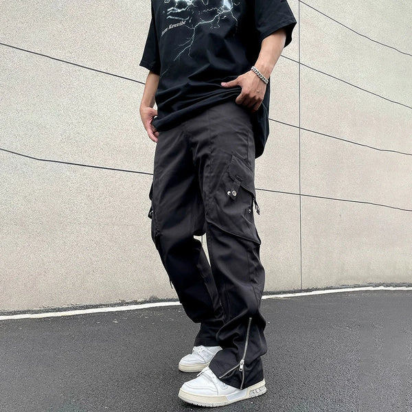 Mens Retro Loose Overalls Straight Casual Pants