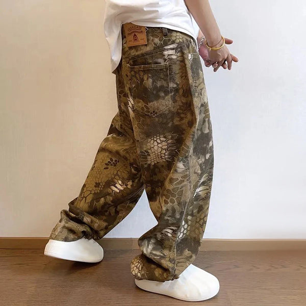 Mens High Street Trendy Snake Print Loose Jeans