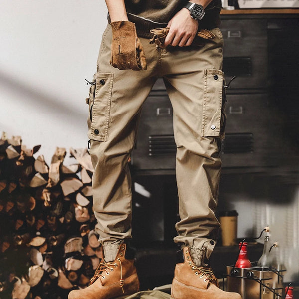 Mens American Style Overalls Casual Functional Trousers