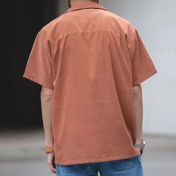 Mens American Street Retro Pocket Short Casual Lapel Shirt