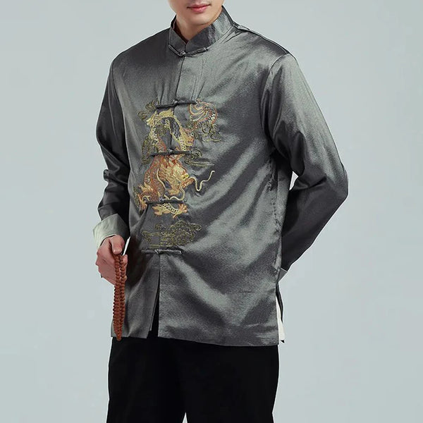 Mens Embroidered Chinese Style Long-sleeved Top