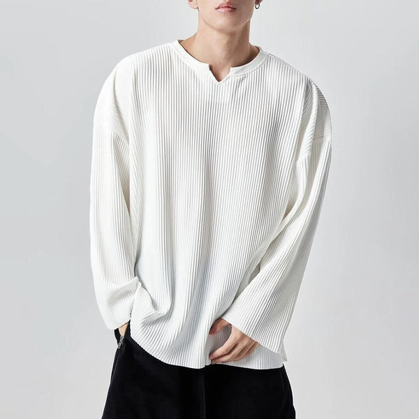 Mens Casual Solid Color Long-sleeved Top