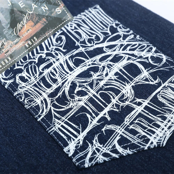 Mens Embroidered Graffiti Lettering Denim Shorts
