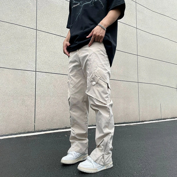 Mens Retro Loose Overalls Straight Casual Pants