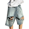 Mens Wide-leg Loose fitting Street Ripped Distressed Jeans