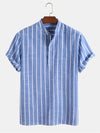 Stripe Half Button Cotton Casual Henley Shirt