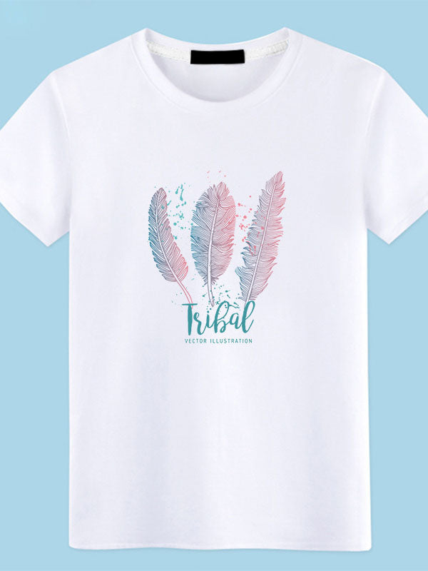 Feather Crew Neck Loose Fitting T-Shirt