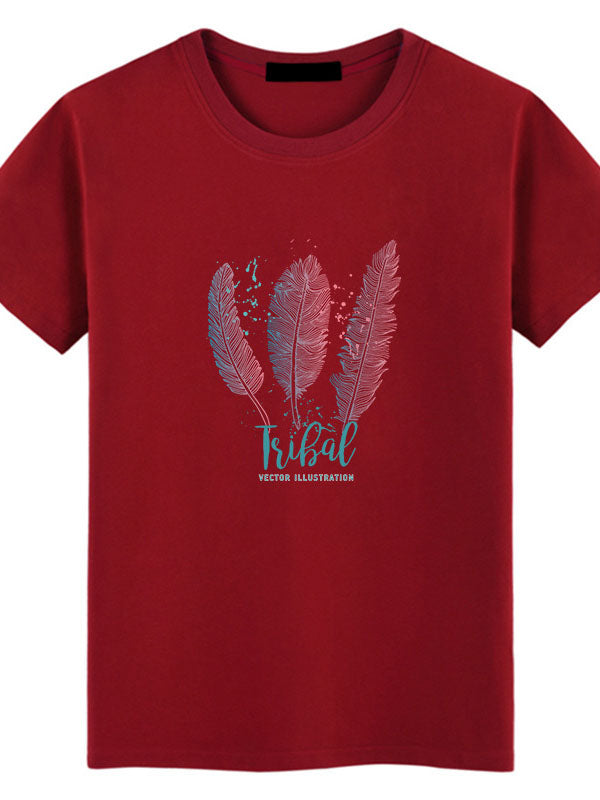 Feather Crew Neck Loose Fitting T-Shirt