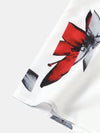 Mens Flower Striped Print White Lapel Short Sleeve Shirt