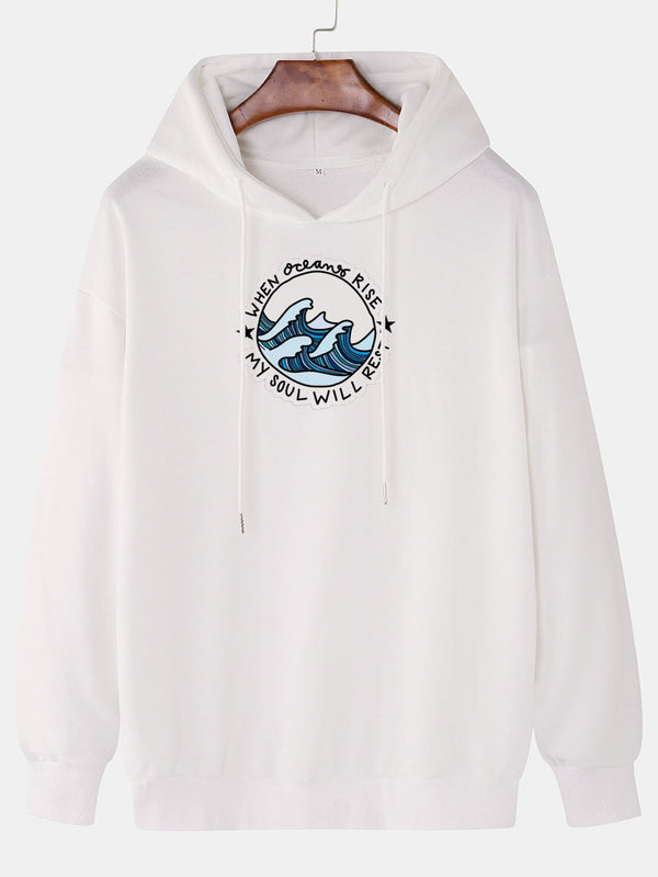 Sea Wave Print Hooded Sweatshirt