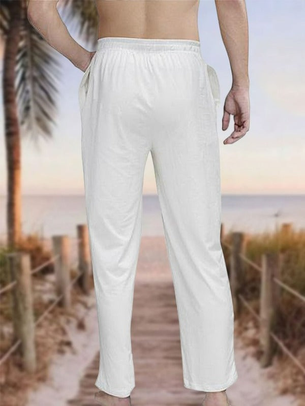 Men's Cotton Linen Style Elastic Waist Casual Pants