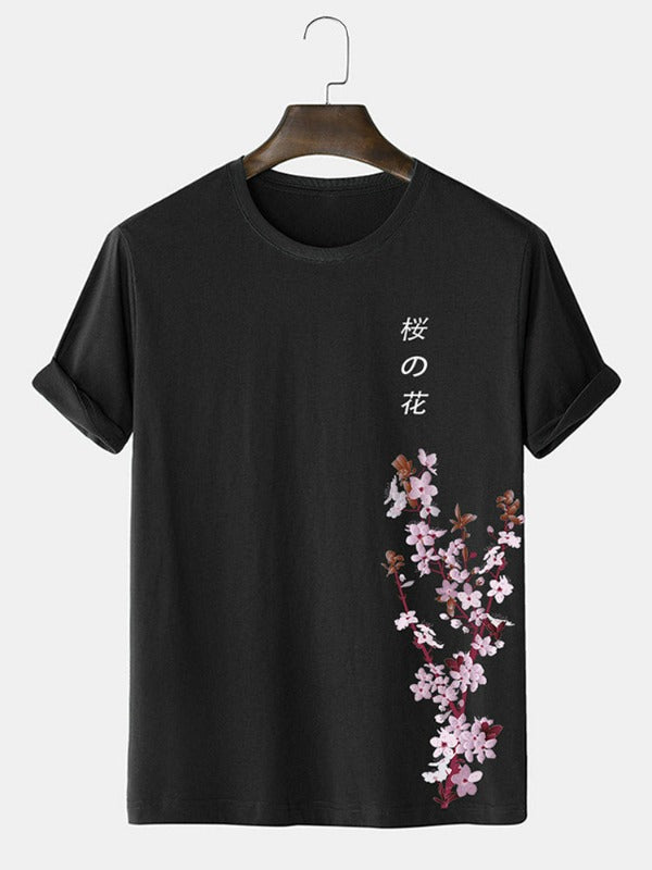 Mens Cherry Blossoms Pattern Character T-Shirt