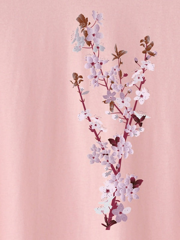 Mens Cherry Blossoms Pattern Character T-Shirt