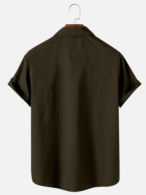 Shirt Collar Pockets Colorblock Shirts