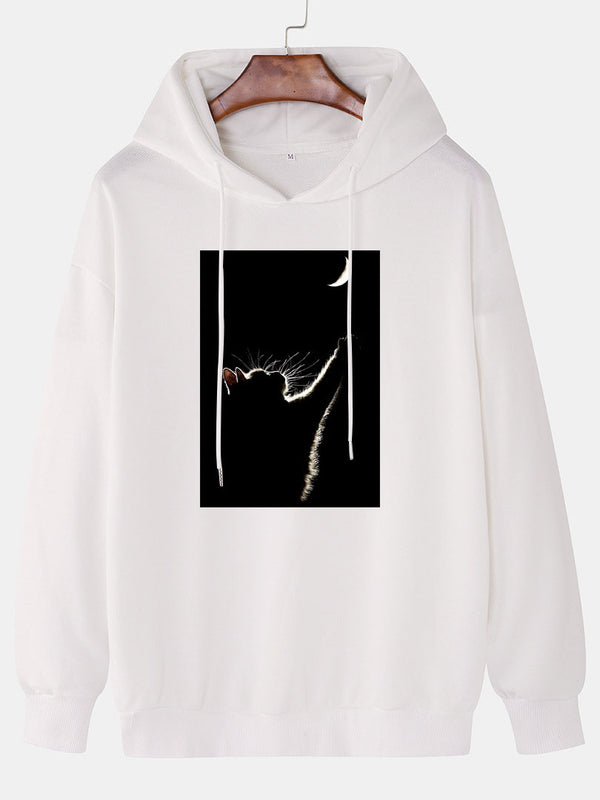 Cat Moon Print Hooded Sweatshirt