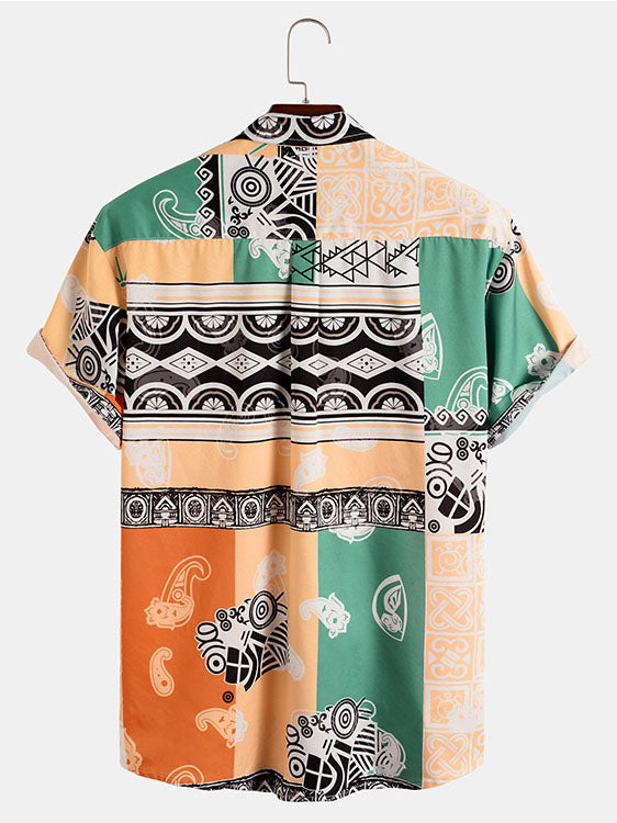 Beach Print Lapel Shirt