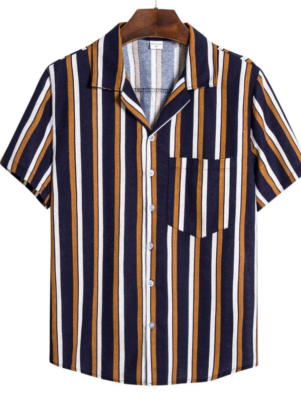 Cotton and Linen Striped Collar Shirt Set