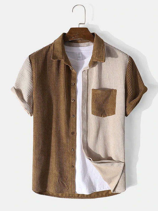 Contrast Corduroy Short Sleeve Two Piece