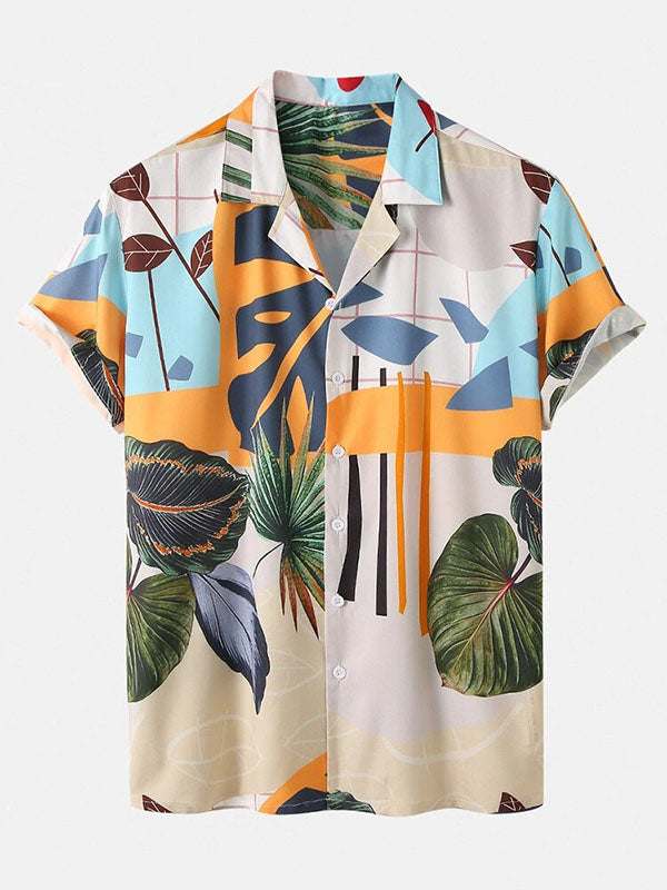 Leaf Print Short Sleeve Suit