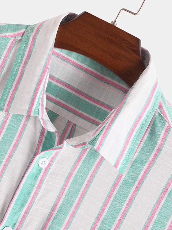 Striped Digital Print Short Sleeve Shirt