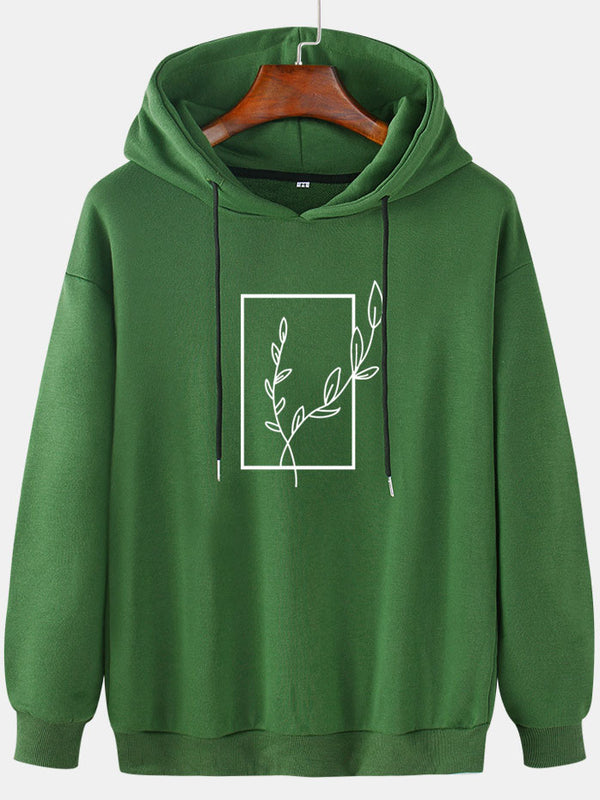 Leaf Print Casual Hooded Sweatshirt