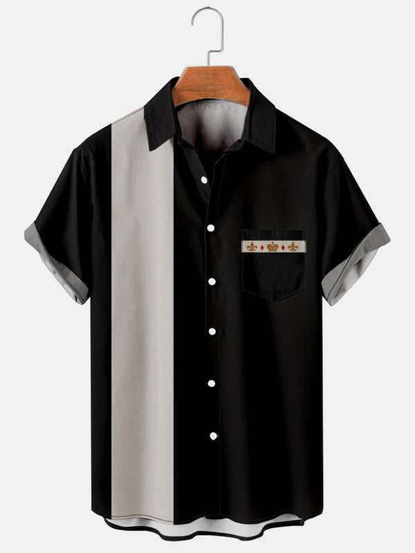 Art Striped Geometric Lapel Short Sleeve Printed Shirt