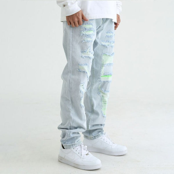 Men's Patchwork Distressed Cutout Jeans