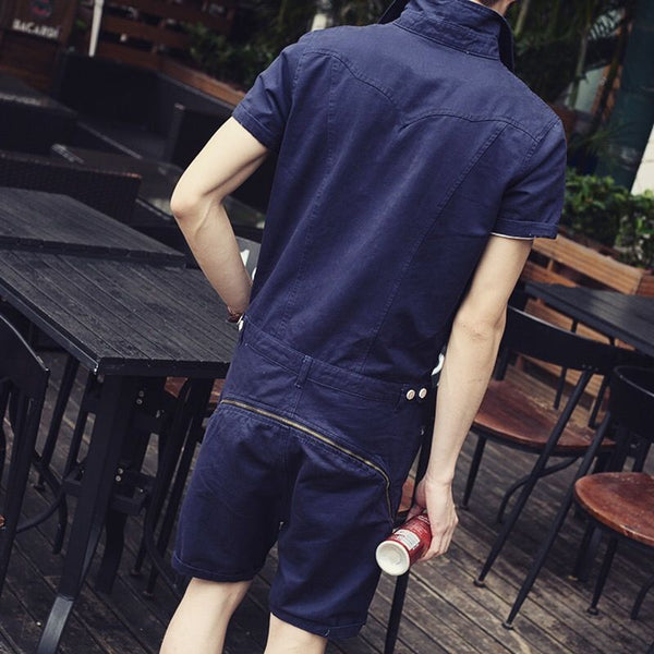 Men's Workwear Vinage Solid Color Jumpsuit Short Sleeve