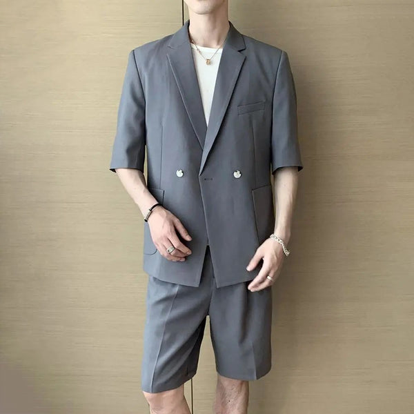 Summer casual solid color single-breasted short-sleeved men's suit