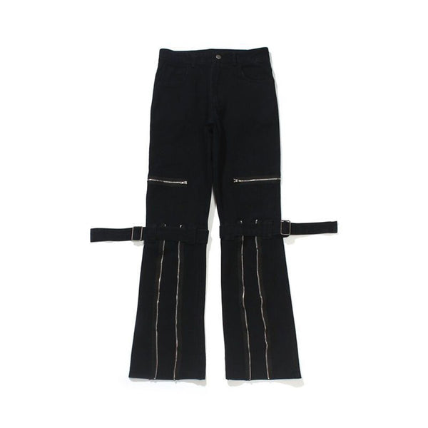 American street trendy functional black denim trousers