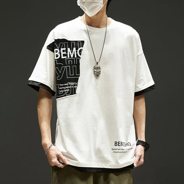 Men's Hip Hop Creative Patchwork Print T-Shirt