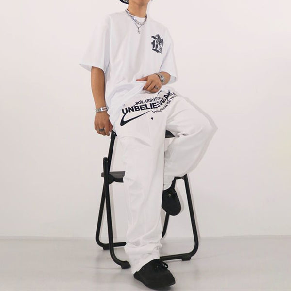 Men's Hip Hop Alphabet White Loose Jeans
