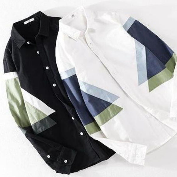 Men's Casual Color Contrast Panel Shirt