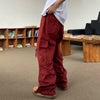 American trendy street drawstring solid color large pocket wide-leg overalls