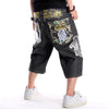 Men's Embroidered Hip Hop Sport Oversized Denim Shorts