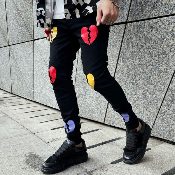 Men's Printed Broken Heart Digital Jeans
