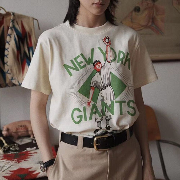 Classic Baseball Print Cotton Crew Neck Men's Short Sleeve T-Shirt