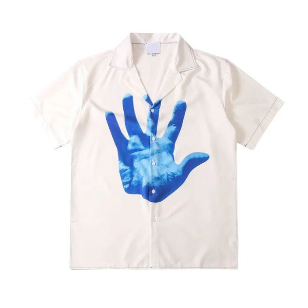 Men's Fashion Blue Palm Print Loose Short Sleeve Shirt