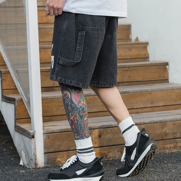 American trendy brand hip-hop printed men's denim shorts