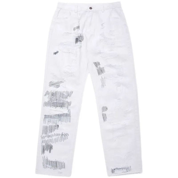 Y2K American style old men's denim trousers with frosted holes