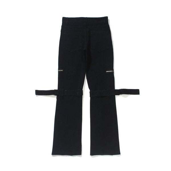 American street trendy functional black denim trousers