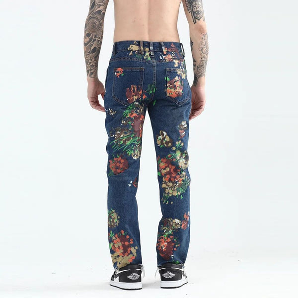 Men's Vintage Floral Print Jeans