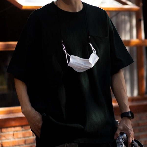 Japanese cotton loose round neck men's solid color T-shirt