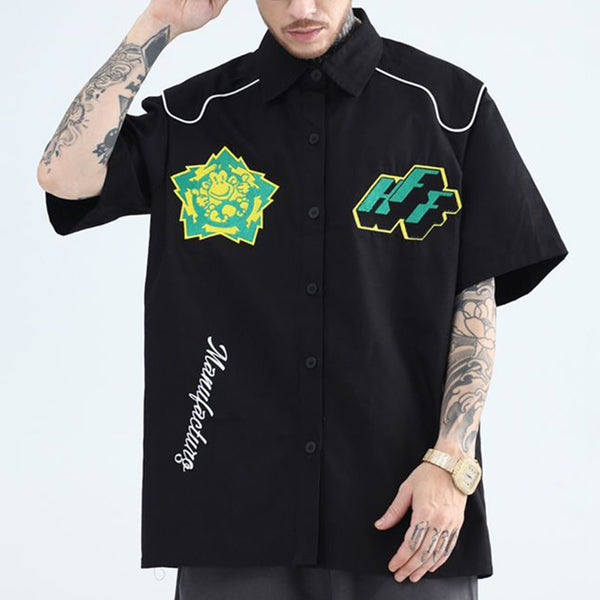 Street hip-hop printed loose casual men's shirt