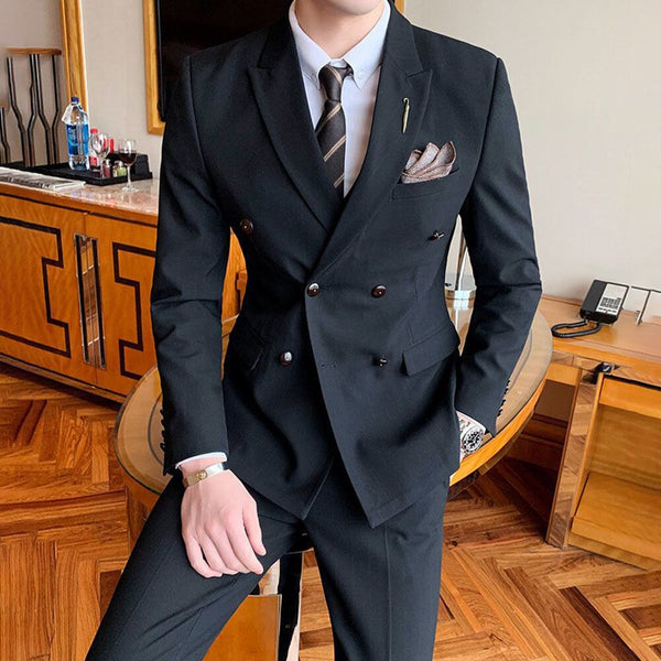 Business casual double-breasted striped men's formal dress