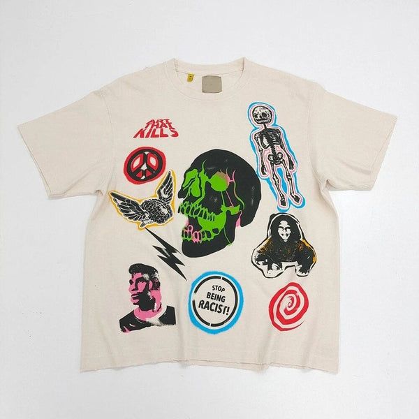 Street hip-hop personality print retro short-sleeved men's T-shirt
