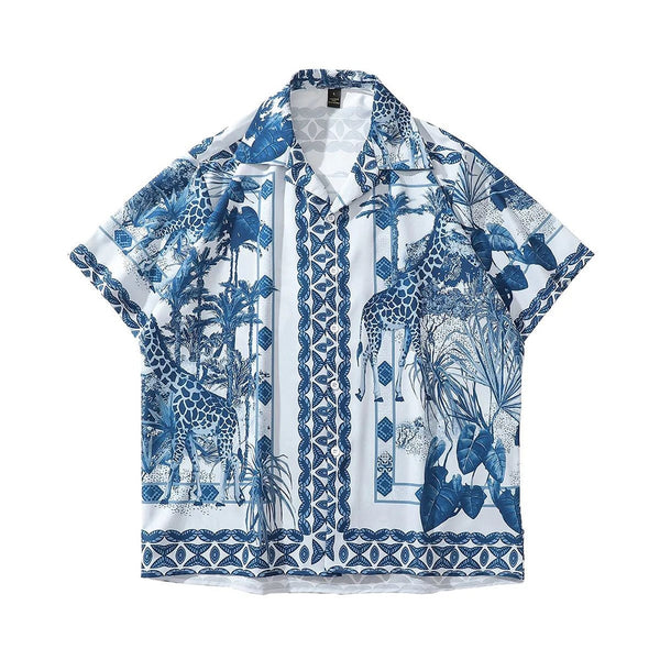 Chinese style printed thin loose casual short-sleeved men's shirt