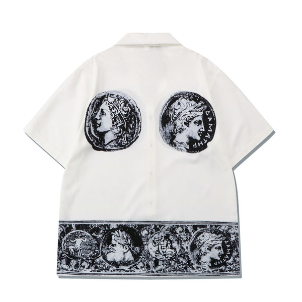 Men's Vintage Print Shirt Shorts Two-Piece Set