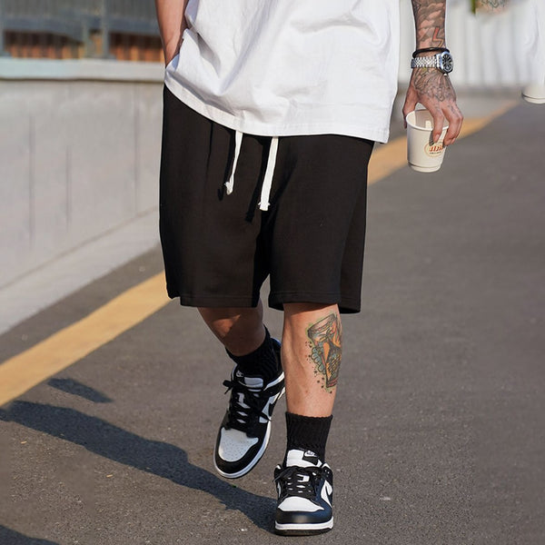 American Style Drawstring Design High Street Solid Color Men's Casual Shorts